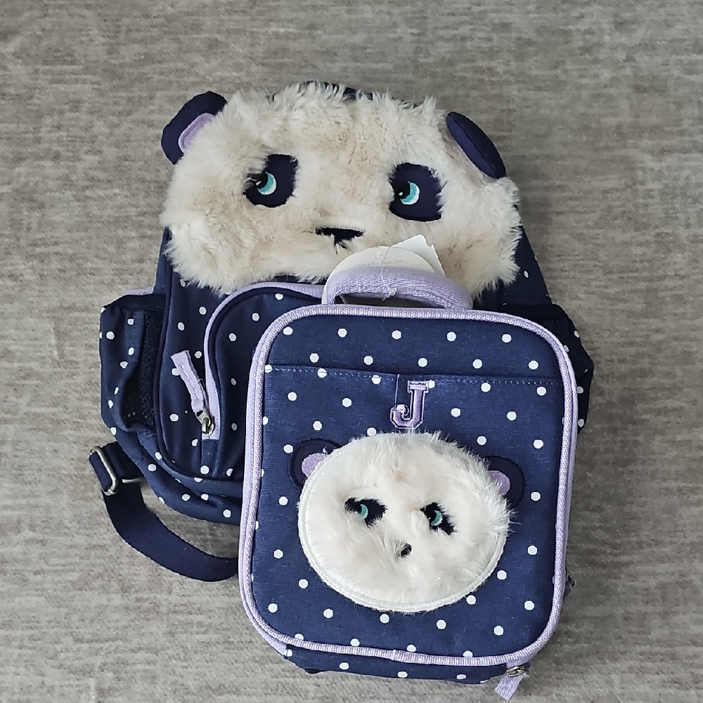 Pottery Barn Kids Navy and White Panda Backpack Set
